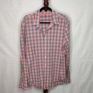 J. Crew Light Weight men's L shirt pink & gray checked collar button up pocket